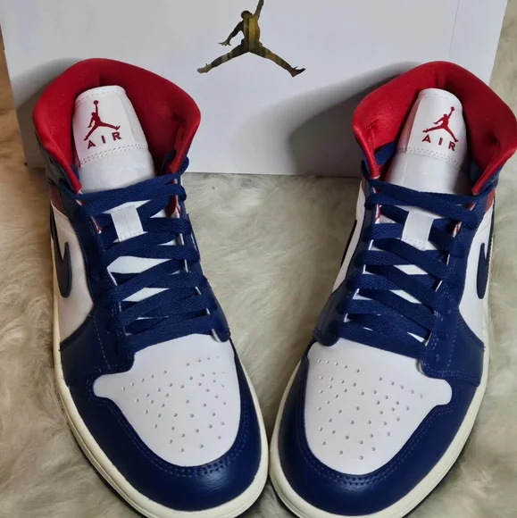 NIKE JORDAN 1 MID ' FRENCH BLUE/ GYM RED' - Picture 5 of 5